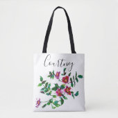 Tote Bag Elégante aquarelle moderne fleur sauvage rose fonc (Devant)