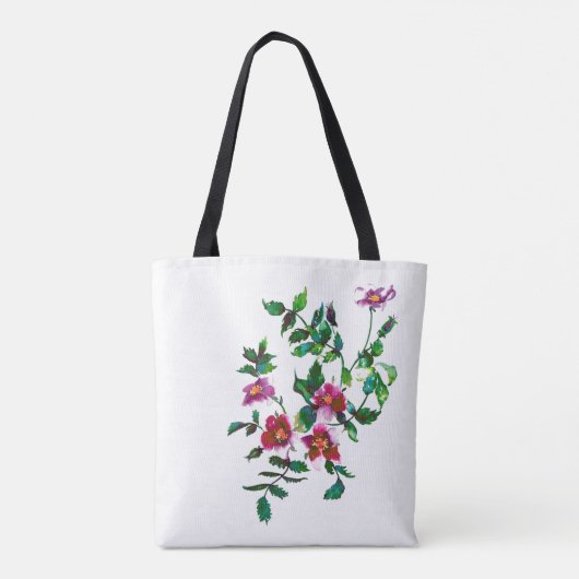 Tote Bag Elégante aquarelle moderne fleur sauvage rose fonc (Dos)