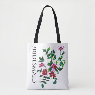 Tote Bag Elégante aquarelle moderne fleur sauvage rose fonc
