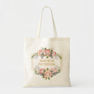 Tote Bag Elégante aquarelle personnalisée Floral Girly Chic