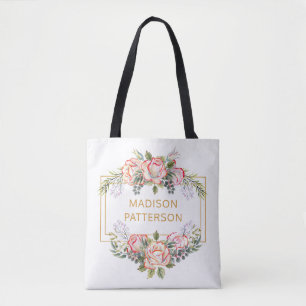 Tote Bag Elégante aquarelle personnalisée Floral Girly Chic