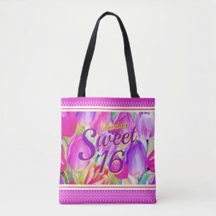 Tote Bag Elégante aquarelle rose florale avec pourpre
