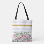 Tote Bag Élégante bande d'or FAUX avec roses roses et nom r (Dos)