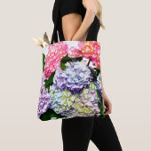 Tote Bag Elégante bouquet fleuri rose violet bleu (De près)