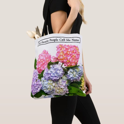 Tote Bag Elégante bouquet fleuri rose violet bleu (De près)