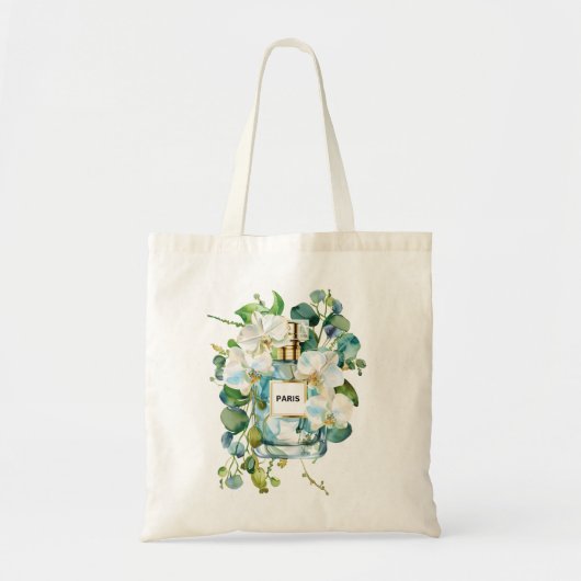 Tote Bag Élégante Bouteille de Parfum avec Orchidée Blanche (Devant)