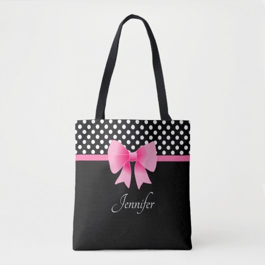 Tote Bag Elégante Bow Noir Et Blanc Rose (Devant)