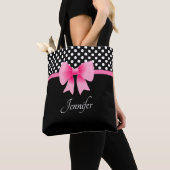Tote Bag Elégante Bow Noir Et Blanc Rose (De près)