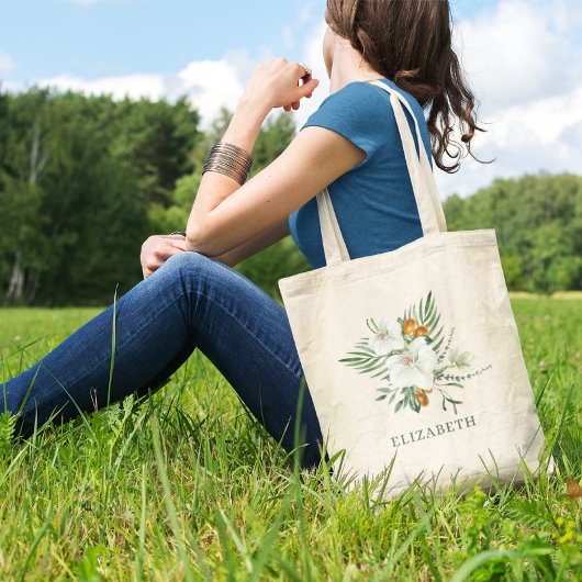 Tote Bag Elégante chidée blanche et Kumquats Bridesmaid
