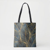 Tote Bag Elégante conception de feuille d'or bleu (Devant)