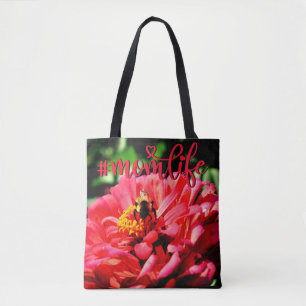Tote Bag Elégante corail rouge floral mignonne bourdon bee