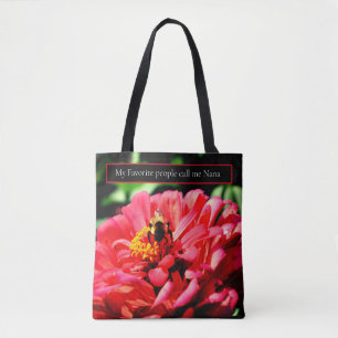 Tote Bag Elégante corail rouge floral mignonne bourdon bee