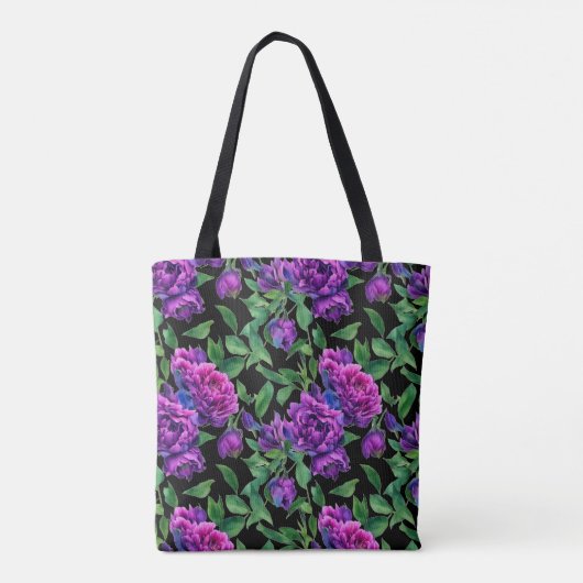 Tote Bag Élégante couleur magenta violet fleurs (Dos)