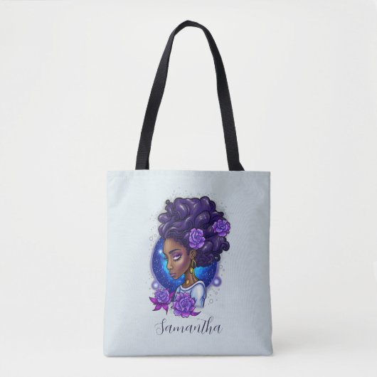 Tote Bag Élégante femme Afro Rose violette (Devant)