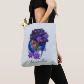 Tote Bag Élégante femme Afro Rose violette (De près)