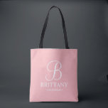 Tote Bag Élégante femme de chambre personnalisée rose-blanc<br><div class="desc">Elégant Blush Pink Personnalisé Bridesmaid Cadeaux avec monogramme personnalisé en style de police calligraphie élégant avec nom et titre de bridesmaid dans le style de police serif classique. Aussi parfait pour Maid of Honor,  Flower Girl,  Mother of the Bride et plus.</div>