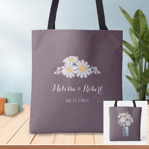 Tote Bag Elégante Fleur Blanc Marguerite Mariage Faveur