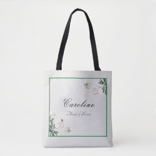 Tote Bag Élégante Fleur Botanique Rose Demoiselle d'Honneur
