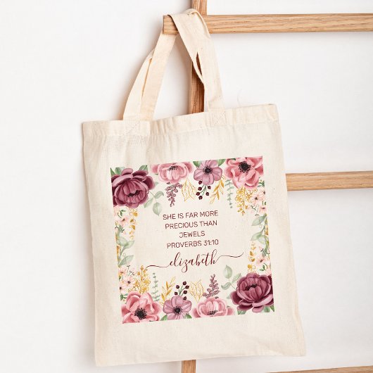 Tote Bag Élégante fleur rose pastel Proverbes 31