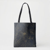 Tote Bag Élégante Fleurs d'or Bleu Botanique (Devant)