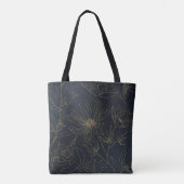 Tote Bag Élégante Fleurs d'or Bleu Botanique (Dos)