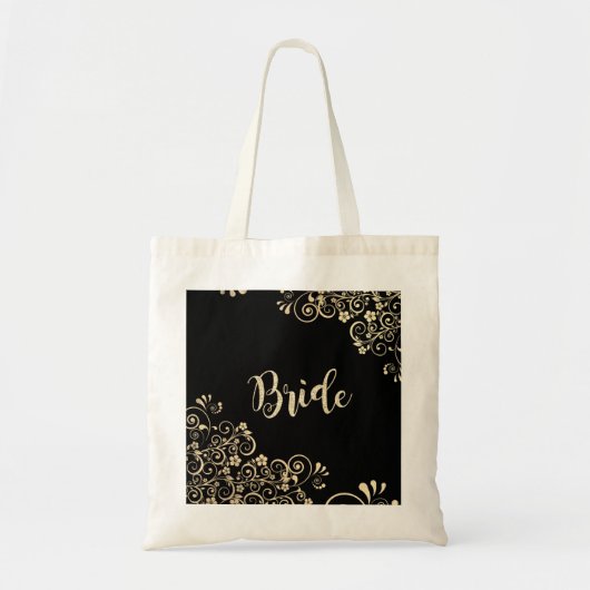 Tote Bag Élégante Fleurs D'Or Chic, Mariée (Devant)