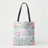 Tote Bag Elégante Fleurs Roses Blanches Aquarelle Florale (Devant)