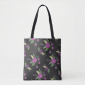 Tote Bag Elégante Fleurs violettes Art sur Noir (Devant)