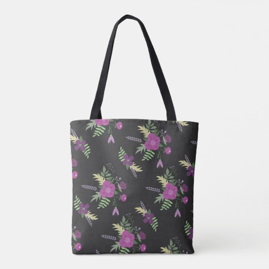 Tote Bag Elégante Fleurs violettes Art sur Noir (Dos)