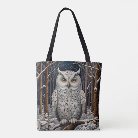 Tote Bag Élégante forêt d'hiver de chouette blanche boho (Dos)