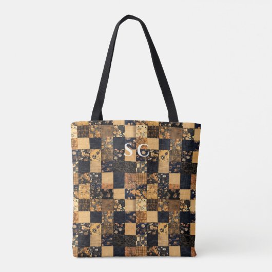 Tote Bag Elégante Fourre-tout en Patchwork avec Floral Bleu (Dos)
