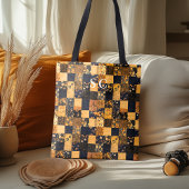 Tote Bag Elégante Fourre-tout en Patchwork avec Floral Bleu