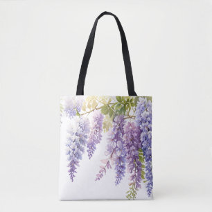 Tote Bag Elégante glycine d'aquarelle violette bleu floral
