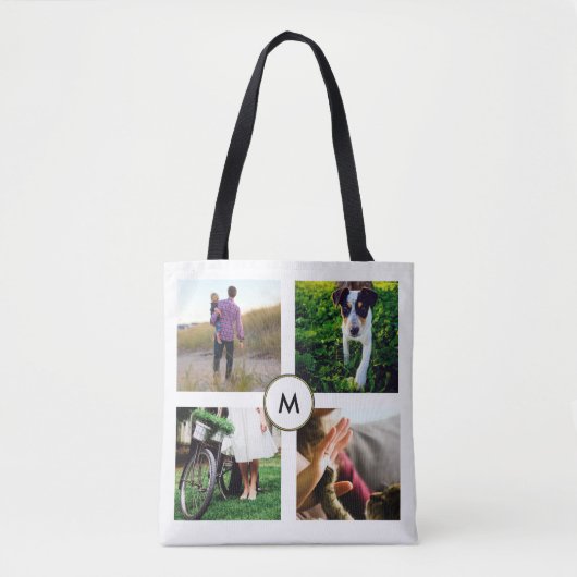 Tote Bag Élégante Grille de quatre photos blanche avec Mono (Devant)