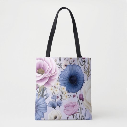 Tote Bag Elégante Lavande Bleu Fleur Jardin Floral (Devant)