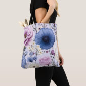 Tote Bag Elégante Lavande Bleu Fleur Jardin Floral (De près)