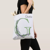 Tote Bag Elégante lettre alphabet G Lavender Eucalyptus (De près)