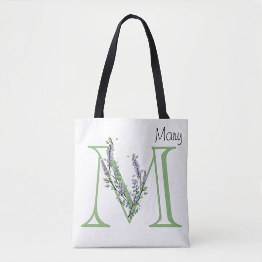 Tote Bag Elégante lettre alphabet M Lavender Eucalyptus (Devant)