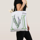 Tote Bag Elégante lettre alphabet M Lavender Eucalyptus (De près)