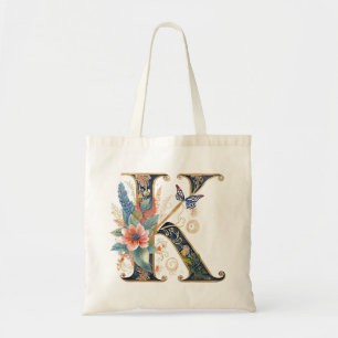 Tote Bag Élégante lettre bohème florale K