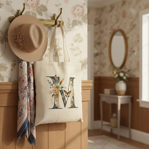 Tote Bag Élégante lettre florale bohème M