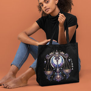 Tote Bag Elégante Libra aquarelle Zodiac Noir