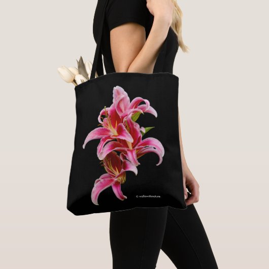 Tote Bag Élégante Lys orientaux roses (De près)