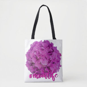 Tote Bag Elégante magenta rose hydrangée florale roses