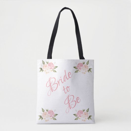 Tote Bag Élégante mariée à être floral Script rose (Devant)