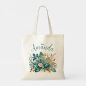 Tote Bag Elégante mariée Turquoise et or Floral (Dos)