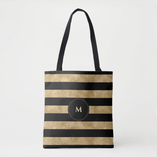 Tote Bag Élégante Parties scintillant d'or noir Monogramme (Devant)