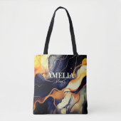 Tote Bag Elégante parties scintillant en marbre bleu noir (Devant)