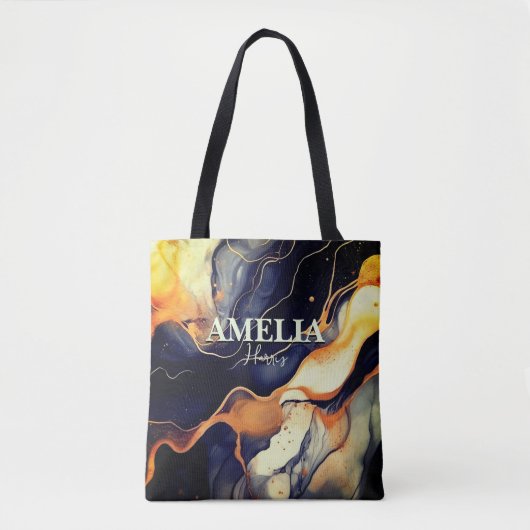 Tote Bag Elégante parties scintillant en marbre bleu noir (Devant)