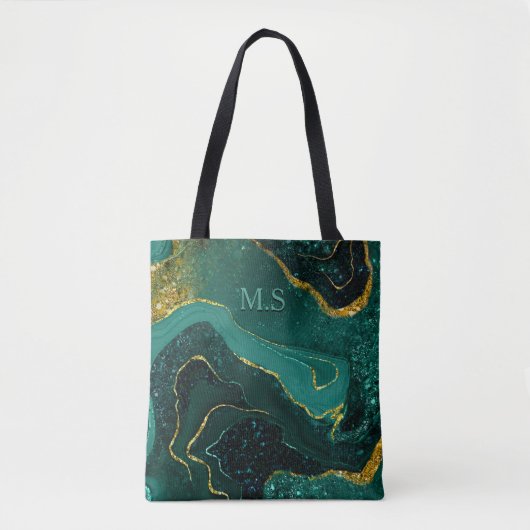 Tote Bag Elégante parties scintillant en marbre turquoise (Devant)